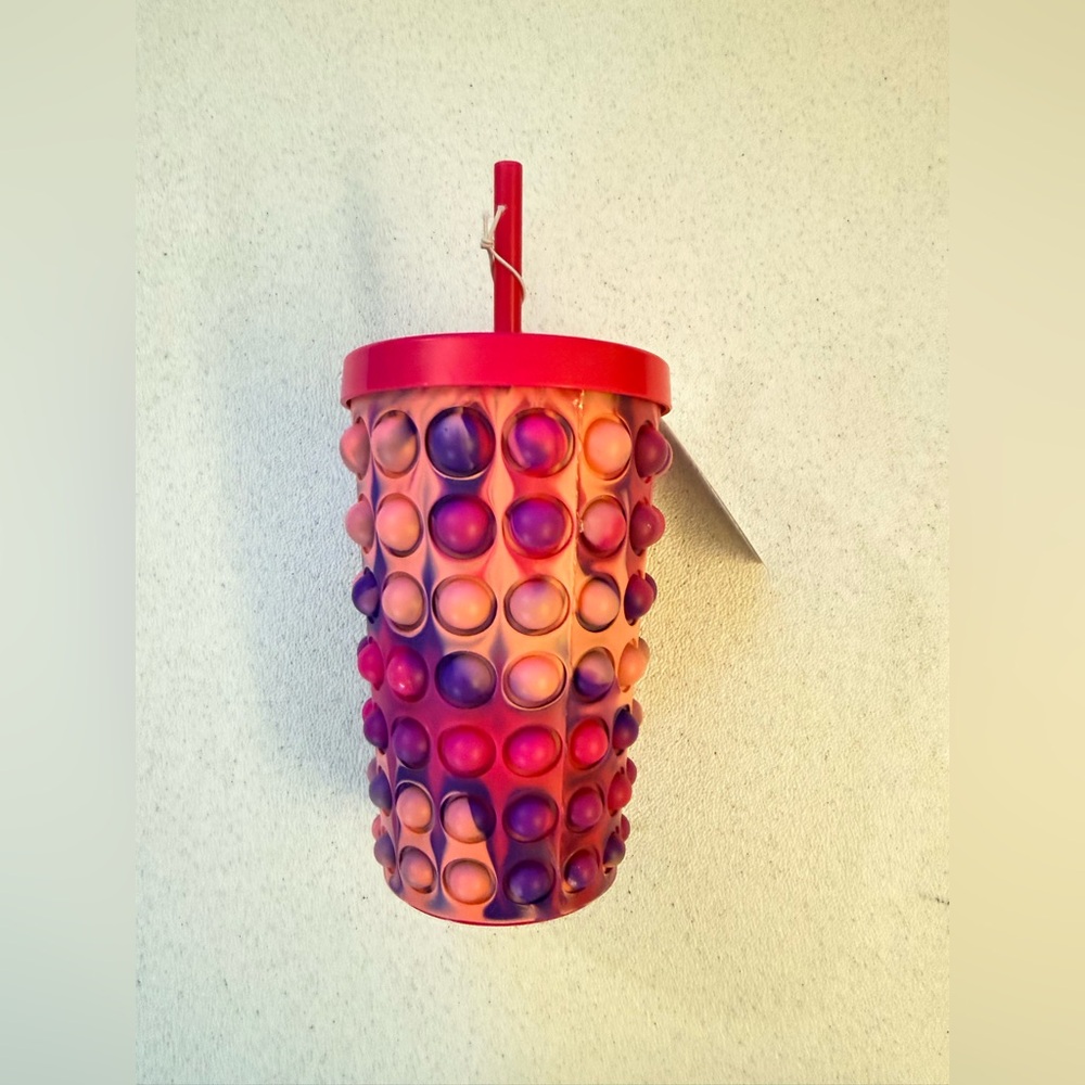 Vibrant Red and Purple Bubble Tumbler with Straw